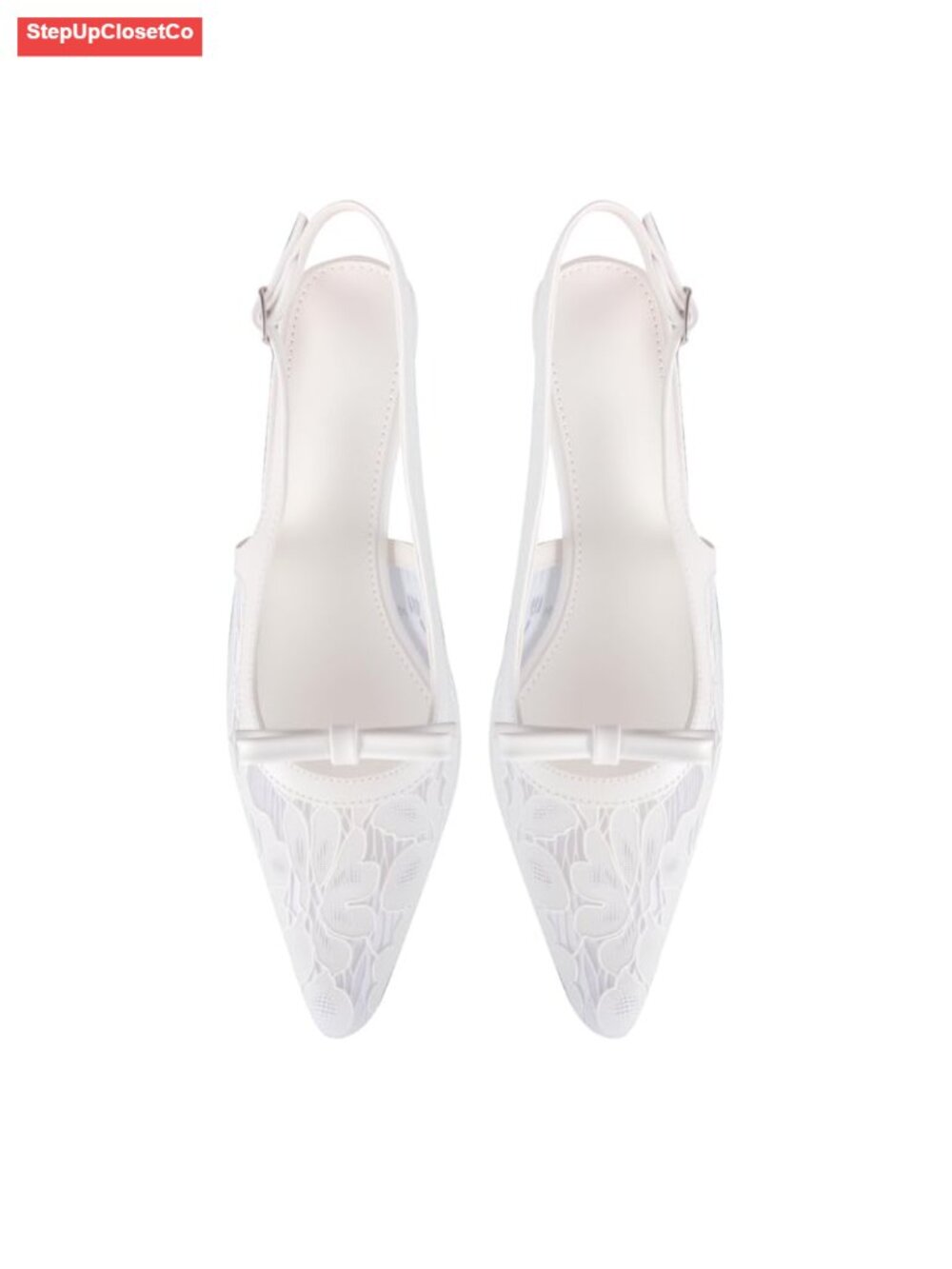 Slingback Kitten Heels Bow Pointed Toe Pumps Wedding Party Shoes - Picture 5 of 6